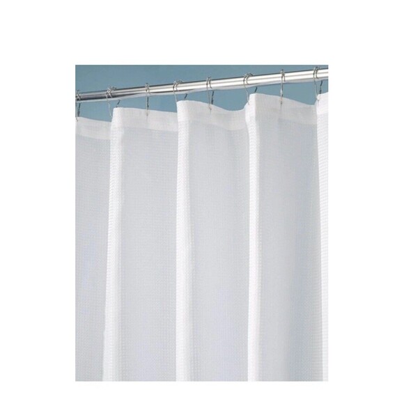 Idesign 78”X 54” White Solid Shower Curtain Polyester Waffle Texture Carlton NEW - Picture 3 of 9